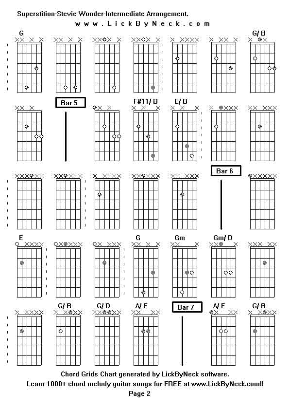 Chord Grids Chart of chord melody fingerstyle guitar song-Superstition-Stevie Wonder-Intermediate Arrangement,generated by LickByNeck software.